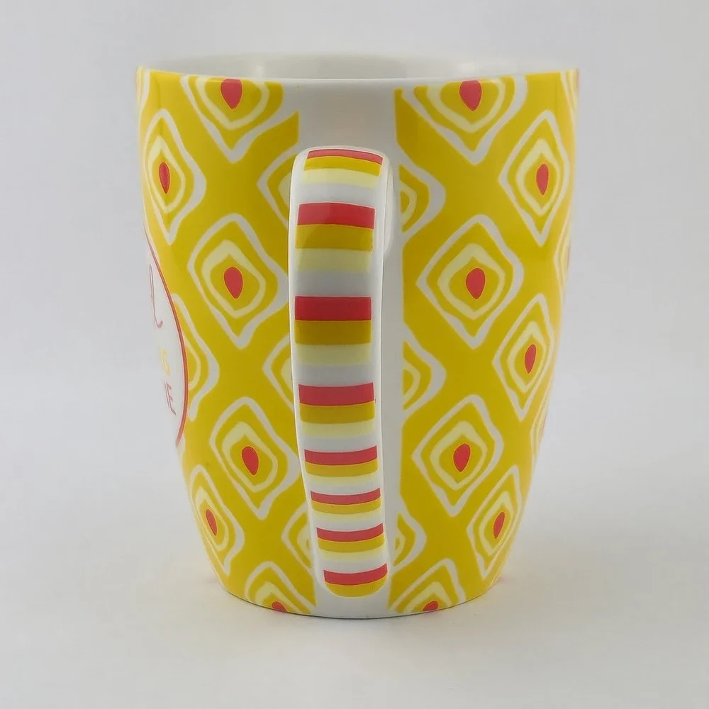 Pier 1 Imports Good Morning Sunshine Mug Yellow Honeycomb Geometric Coffee Cup